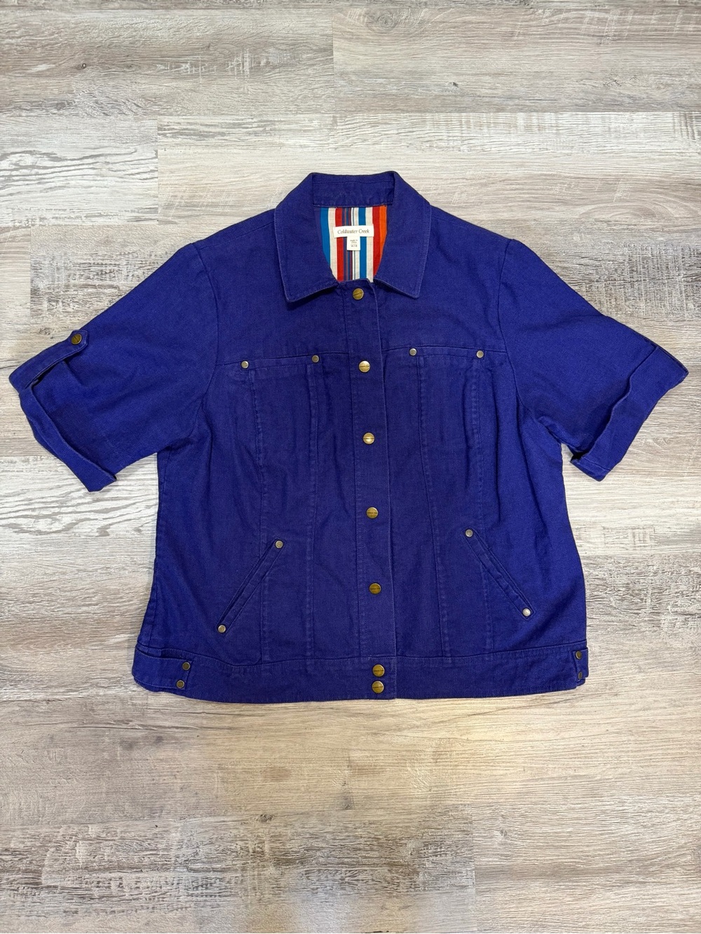 Coldwater Creek Linen Cotton Blend Short-Sleeve Purple Jean Utility Jacket